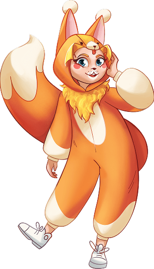 An illustration of a red-haired girl dressed as a cute squirrel for a play