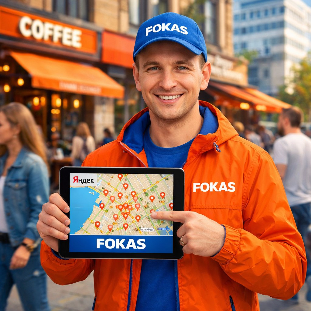 Геомаркетинг в Самаре: специалист FOKAS показывает Яндекс.Карты на планшете с отмеченными точками