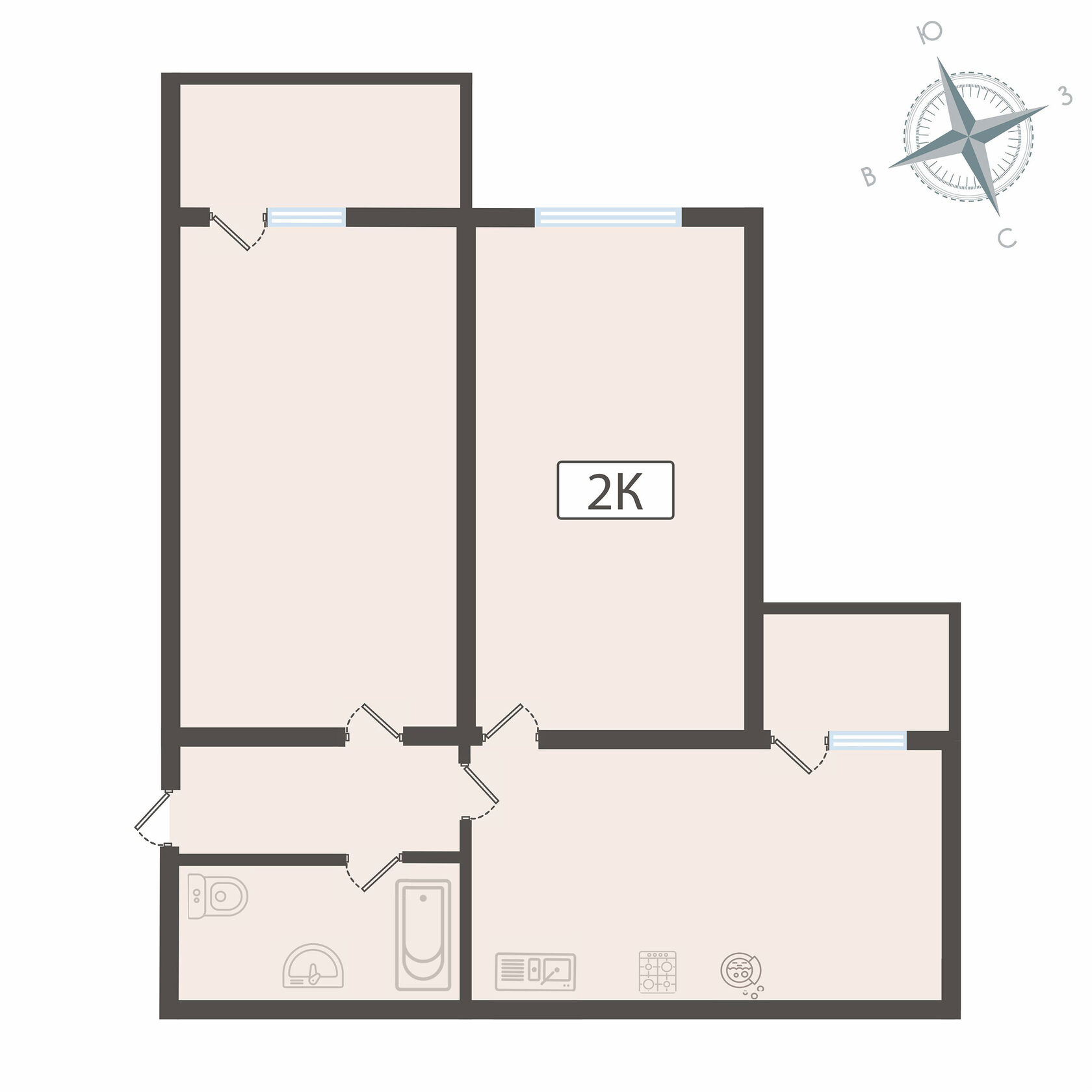 Планировка 2-комнатной квартиры 66,4 м²