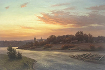 река церковь в облаках на закате