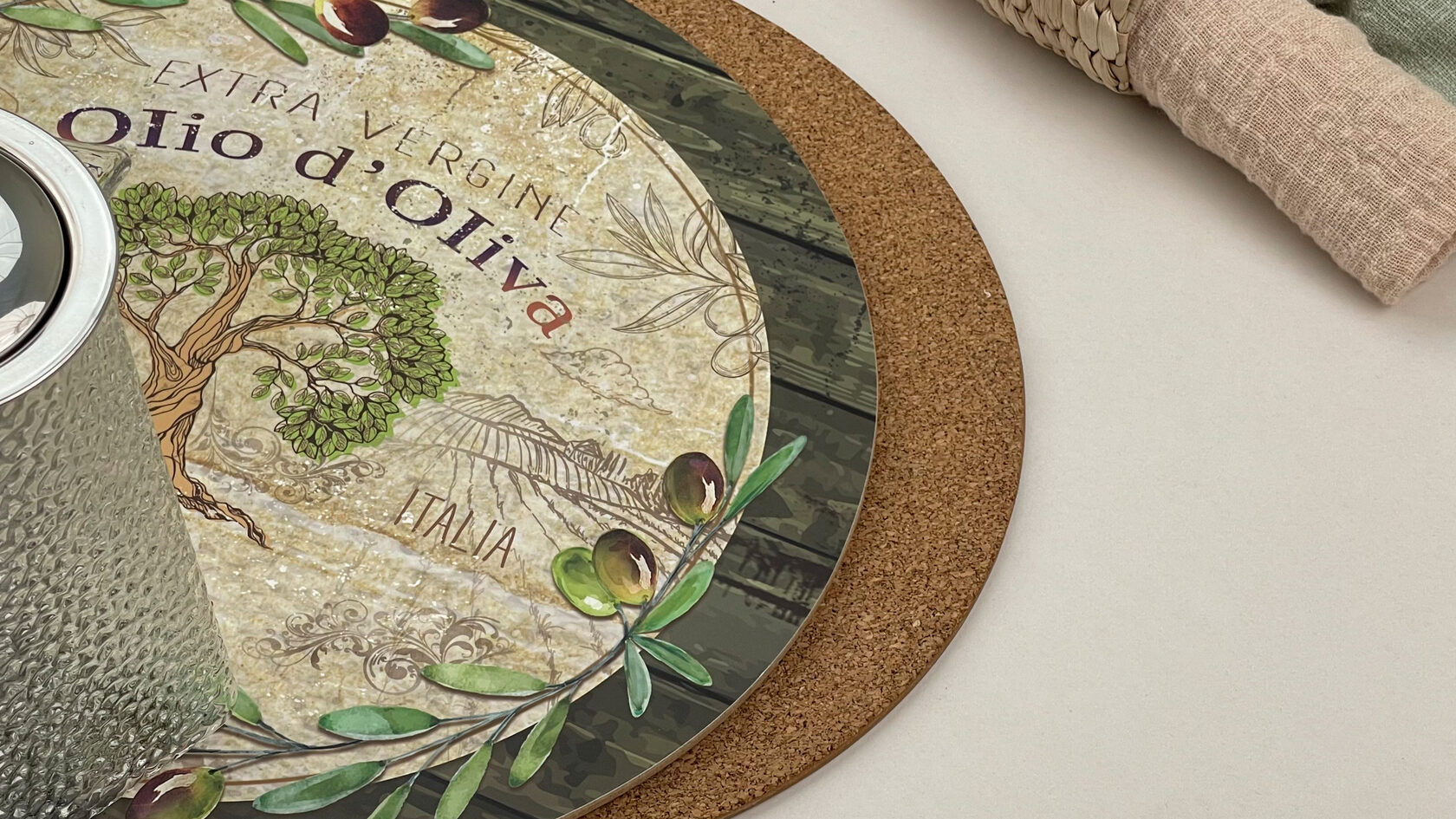 Салфетки сервировочные круглые из пробки "Благодатная олива"