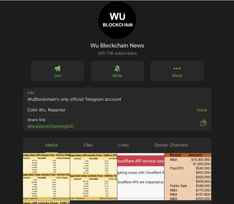 wu blockchain news telegram channel