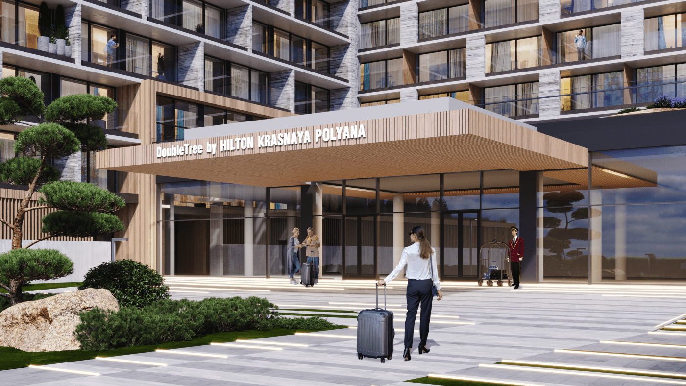 Визуализация главного входа в отель Поляна Пик