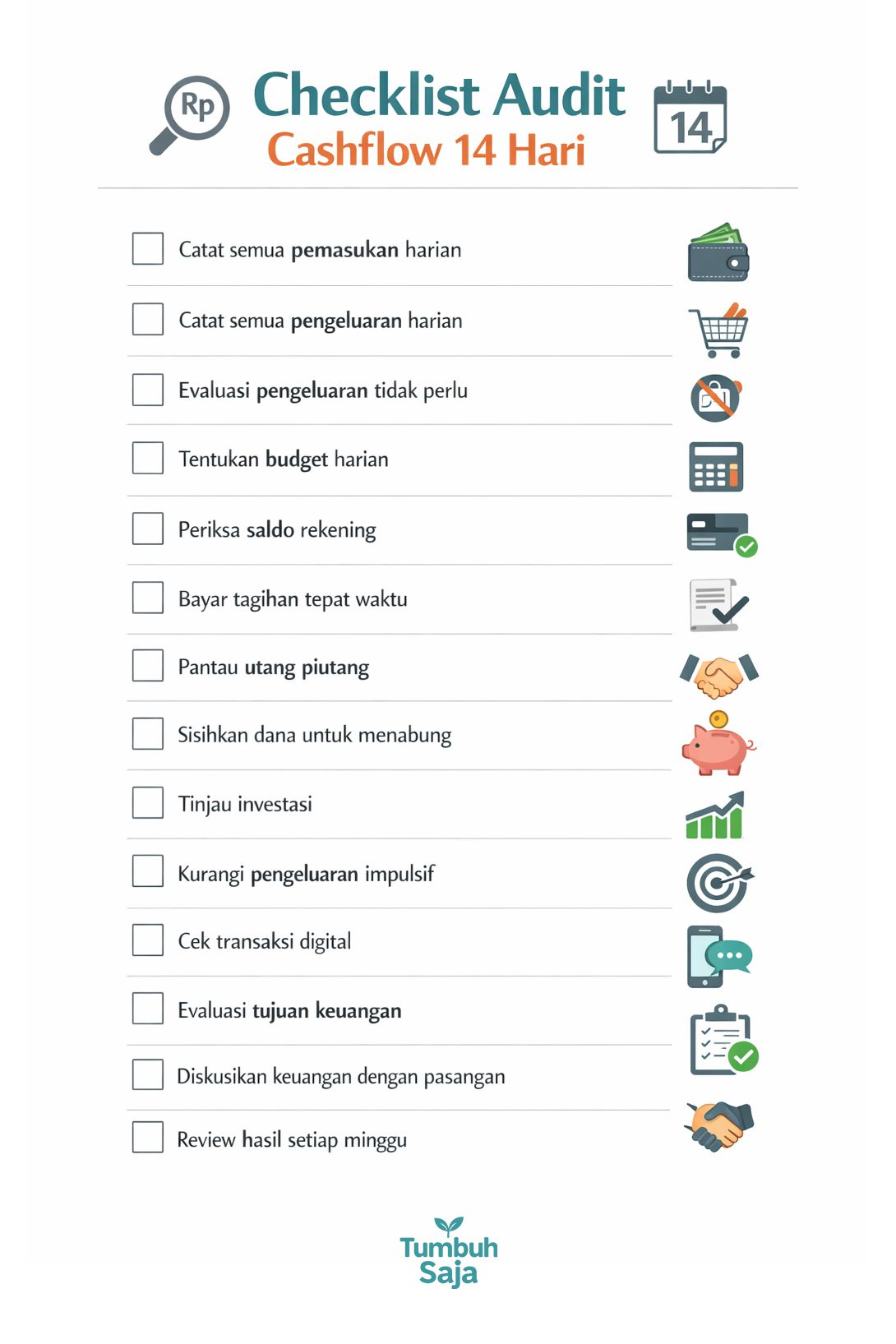 Checklist audit cashflow 14 hari untuk membantu anak muda mengatur keuangan pribadi