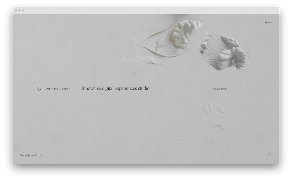 hero section del sito web con cursore customizzato