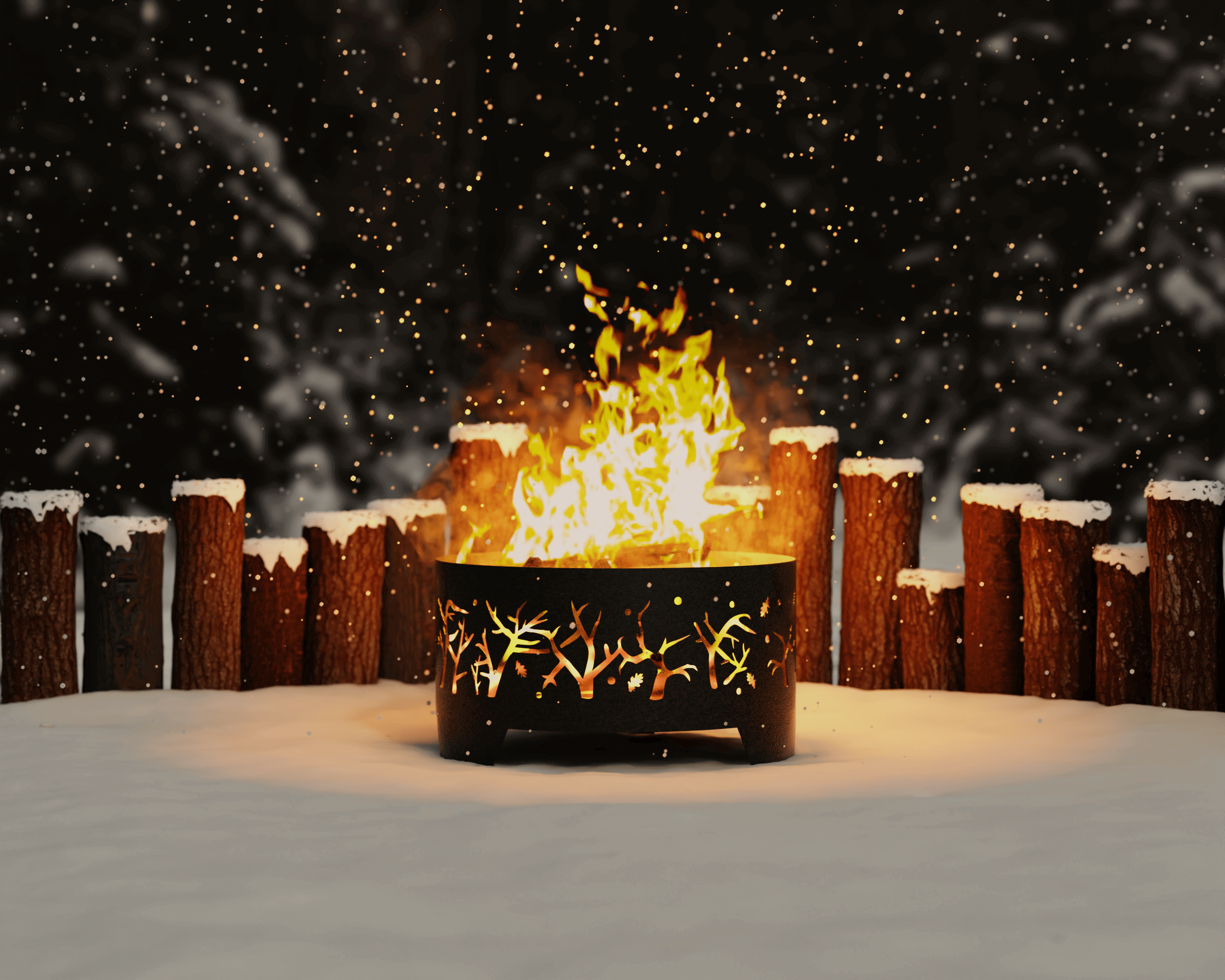 Костровая чаша Ветки 65 см ночью