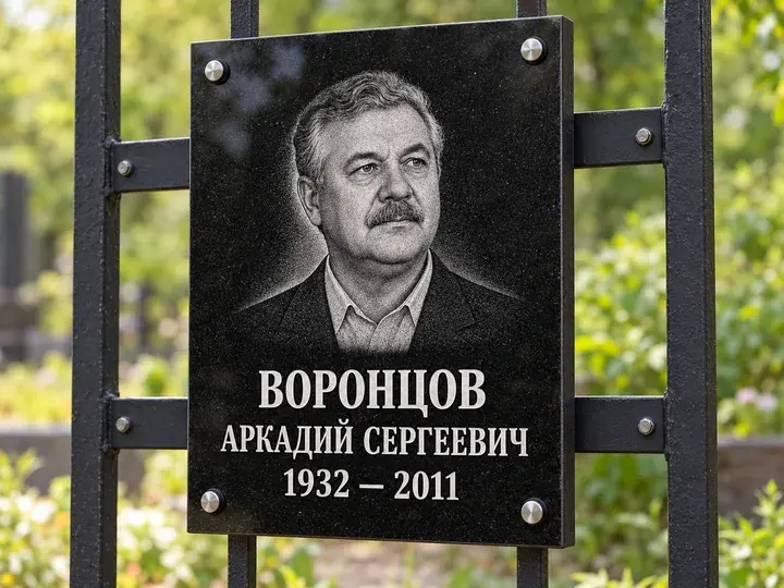 Визуализация: гравированный портрет на ограде, 4 отверстия · вертикально
