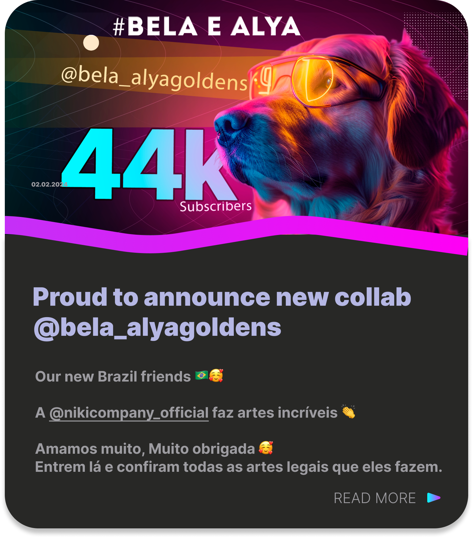 a news card that a new person with a nickname on Instagram @bela_alyagoldens has joined