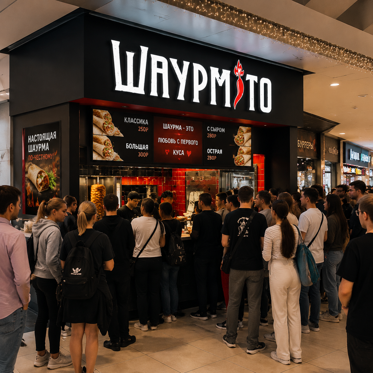 Островок с шаурмой на фуд-корте торгового центра