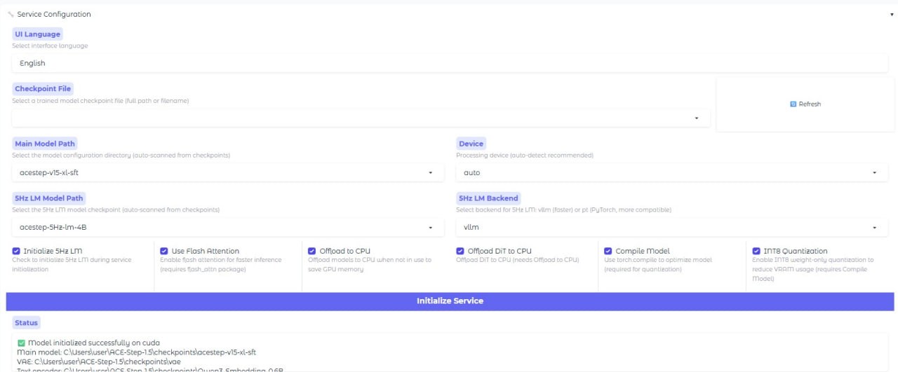 Интерфейс ACE-Step V1.5 Playground
