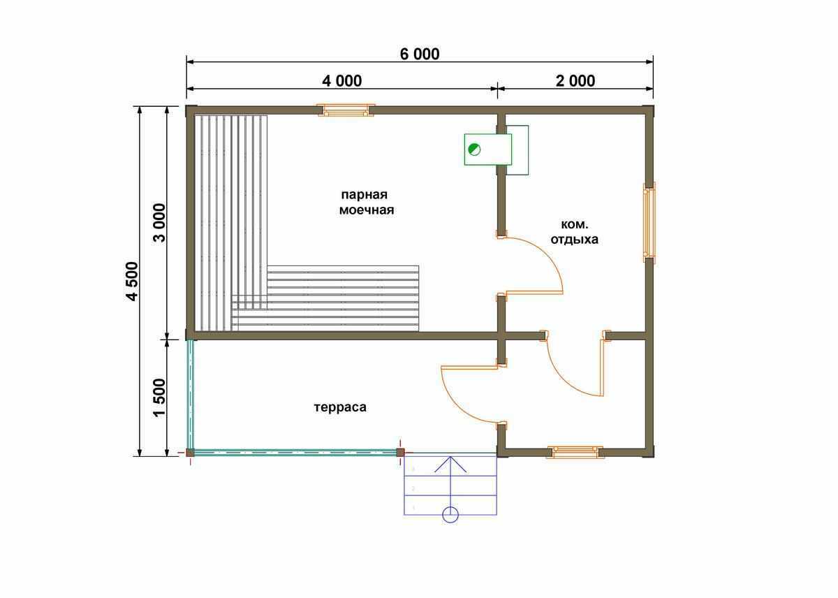 Схема бани с террасой