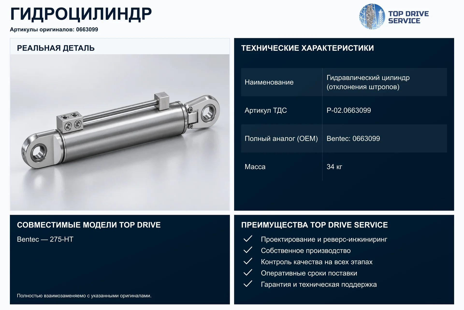 Гидравлический цилиндр (отклонения штропов) — OEM 0663099