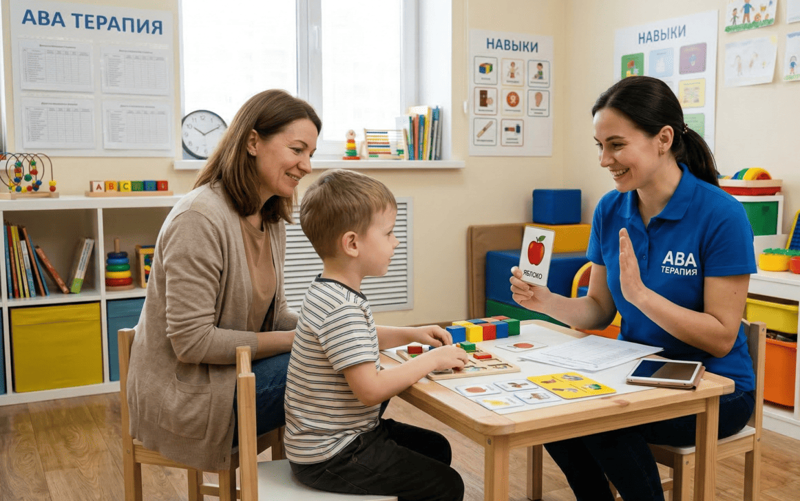 АВА-терапия для детей простыми словами - специалист обучает ребенка навыкам