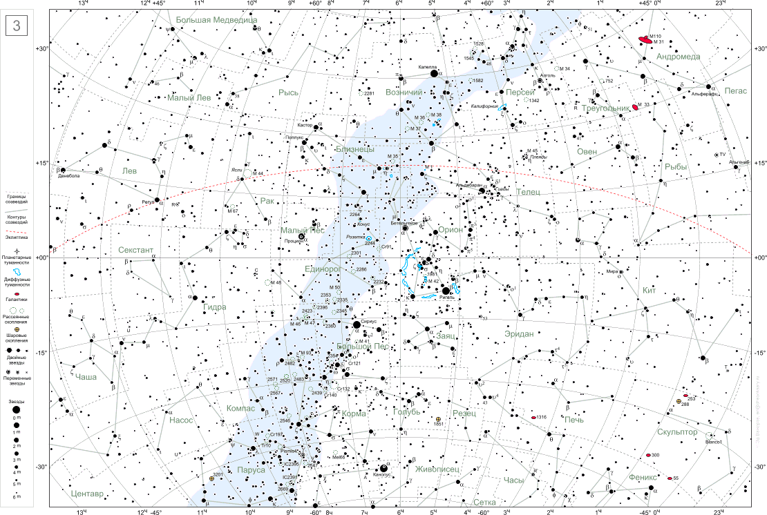 Контурная карта звездного неба