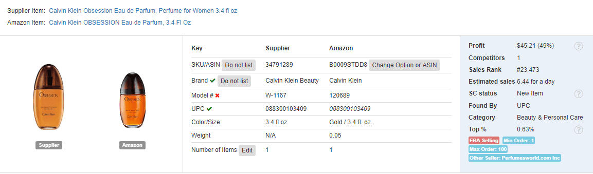 49% and $45.21 profit perfume for dropshipping from Walmart on Amazon 