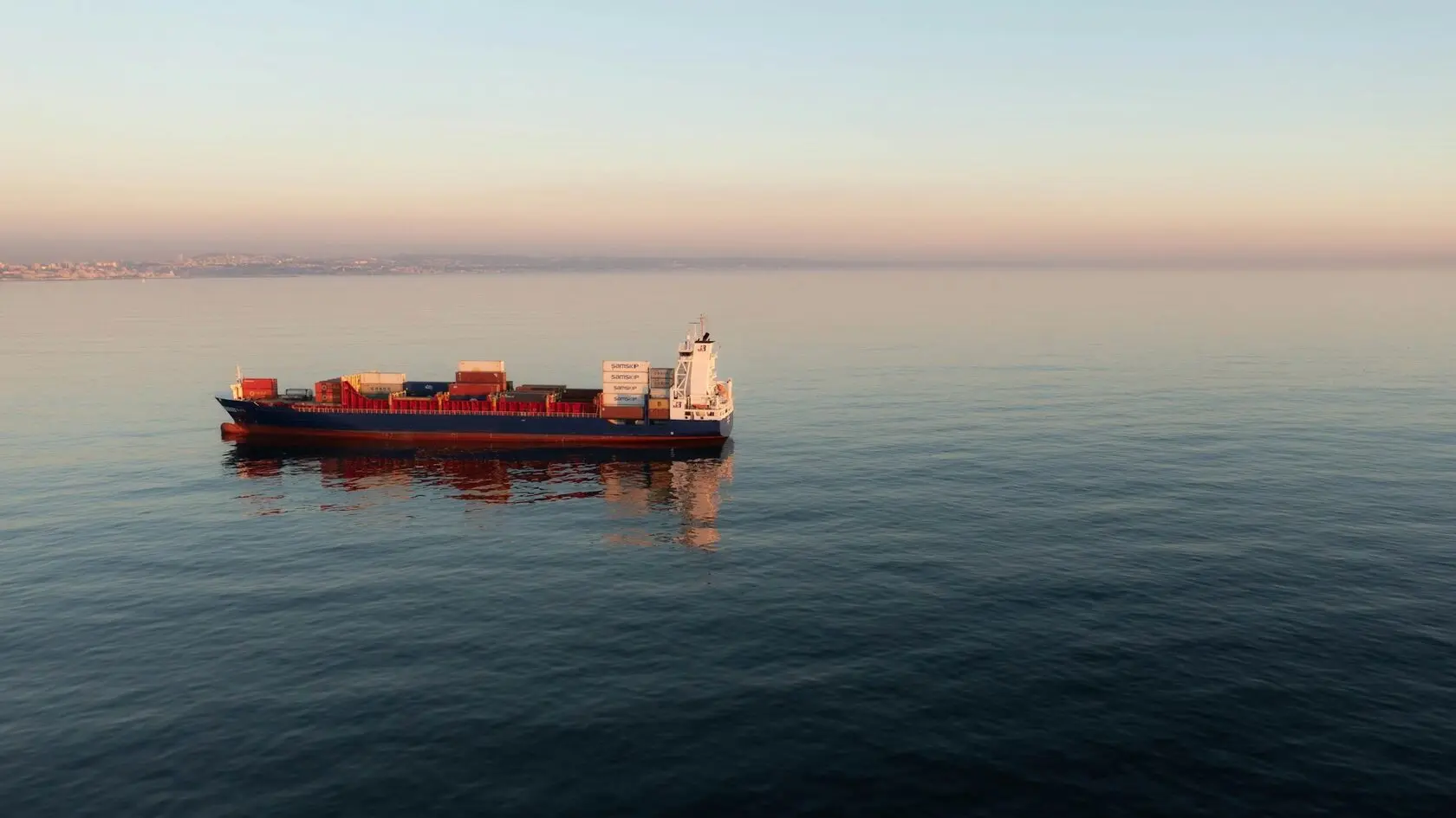 Large cargo ship at sea