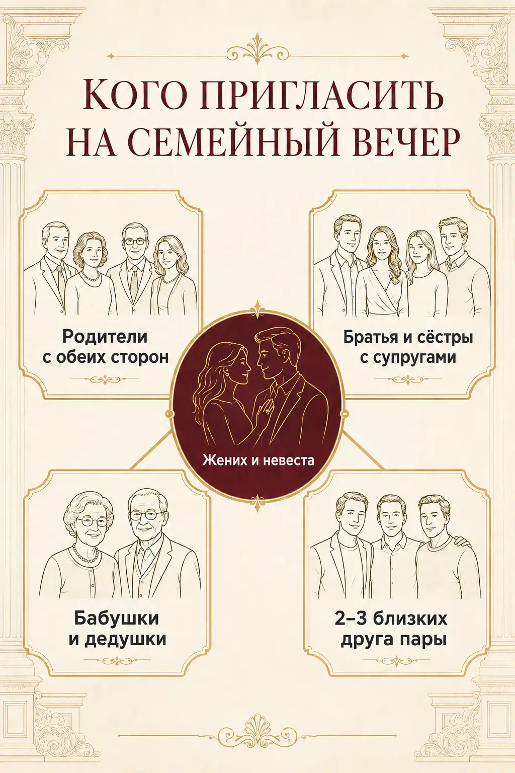 Инфографика о том, кого пригласить на семейный вечер в честь помолвки