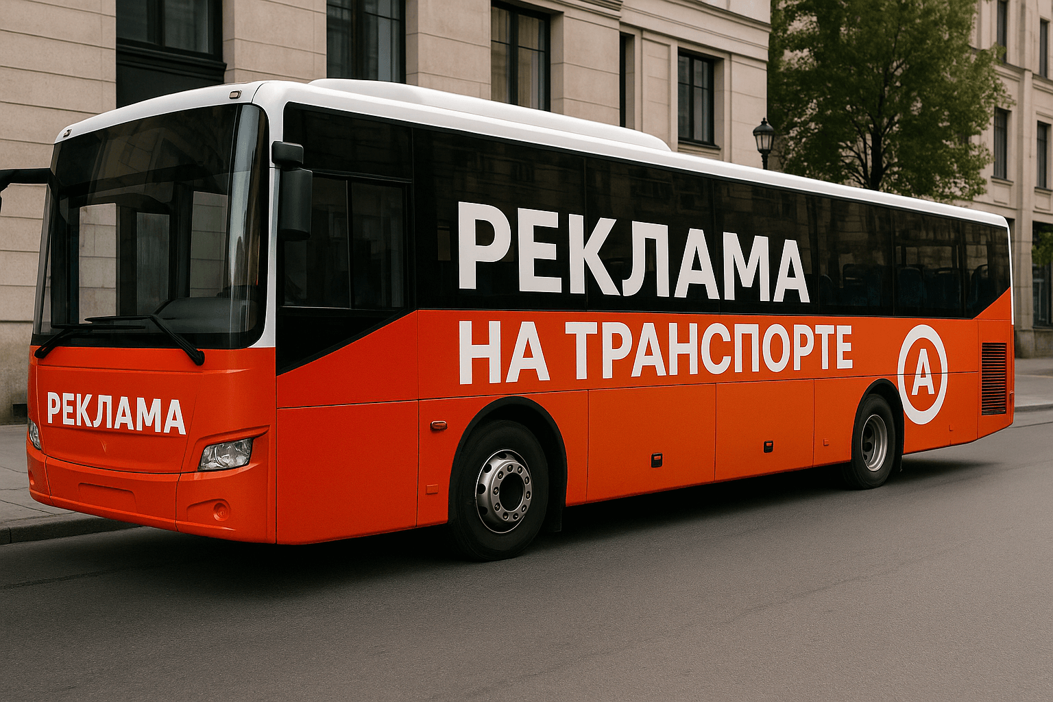 Реклама на транспорте — брендированный городской автобус, пример оформления от рекламного агентства «Рубль 20».