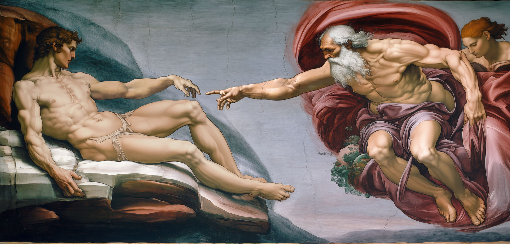 Иллюстрация по мотивам фрески Микеланджело «Сотворение Адама»
