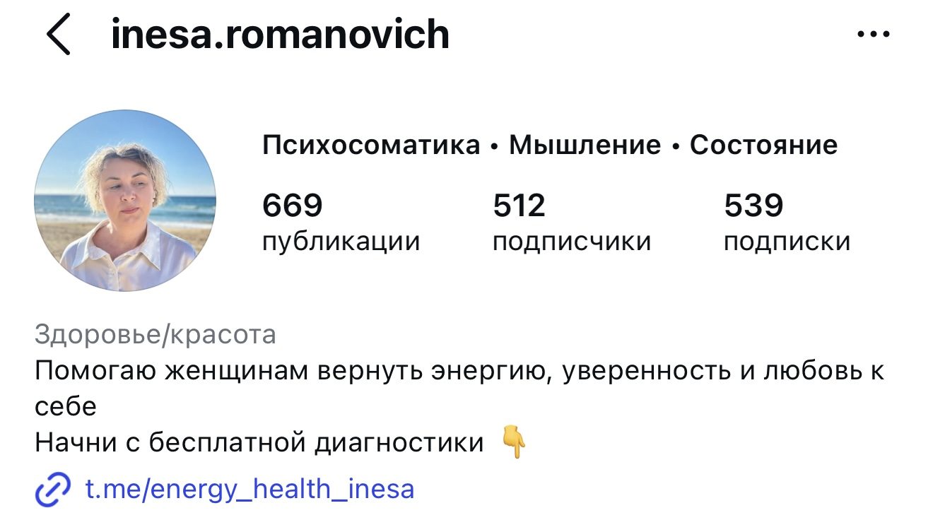 Профиль Инессы Романович в Instagram до пересборки: 669 публикаций, 512 подписчиков