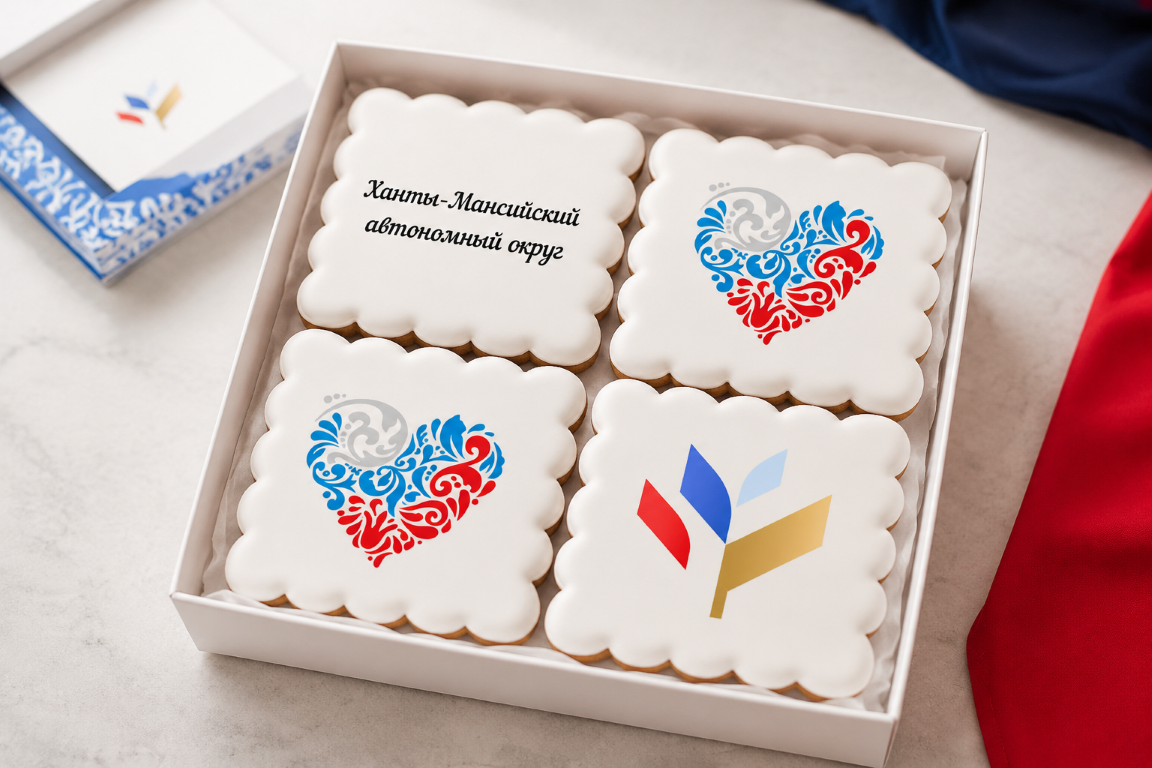 Набор из четырёх брендированных пряников с символикой Ханты-Мансийского автономного округа