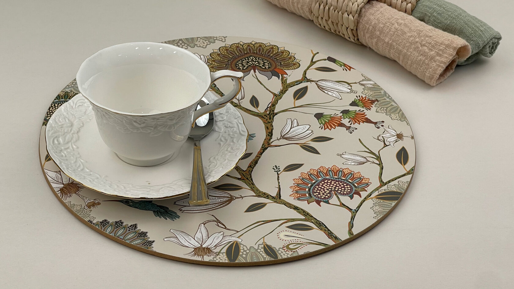 Салфетки сервировочные круглые из пробки "Цветущий сад"