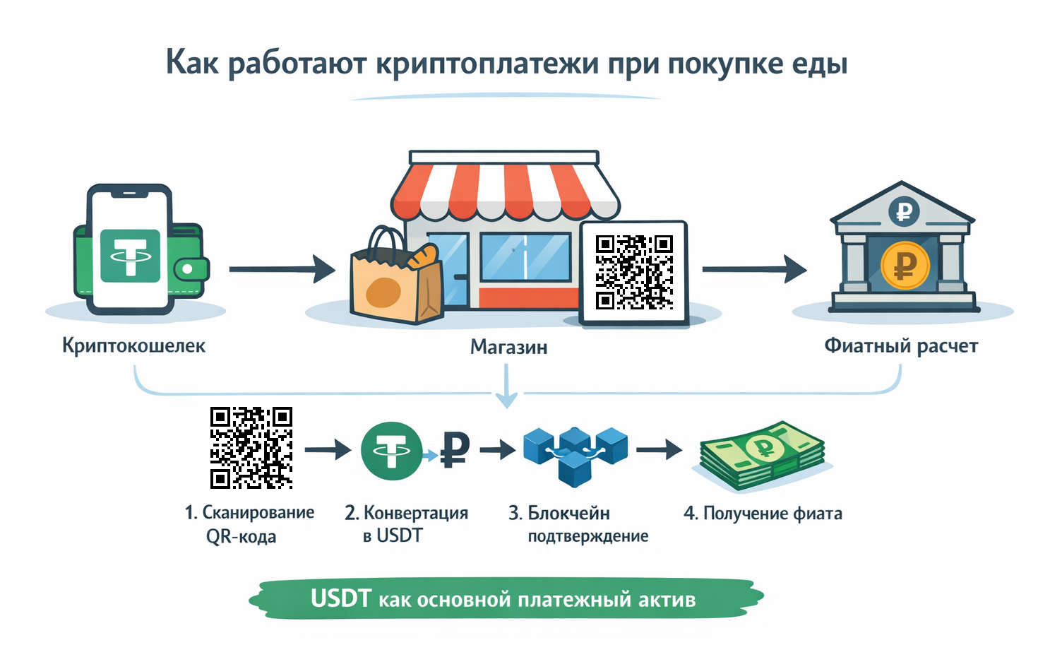 Как работают криптоплатежи: при покупке еды