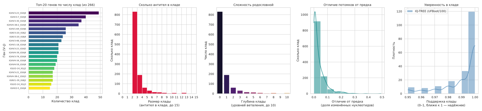 Интерфейс просмотра результатов прогона: дерево, выравнивание, таблица мутаций