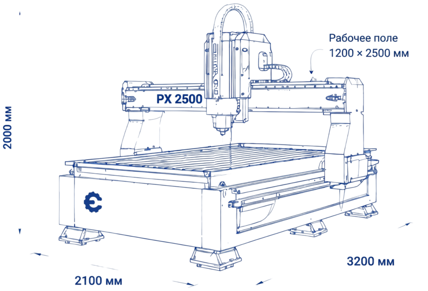 Габаритный чертеж станка PX2500 с размерами