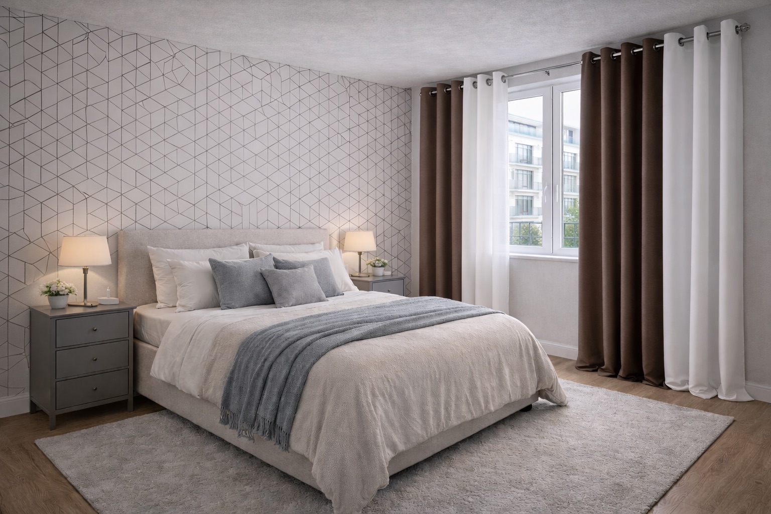 Шторы в спальню, лёгкая композиция