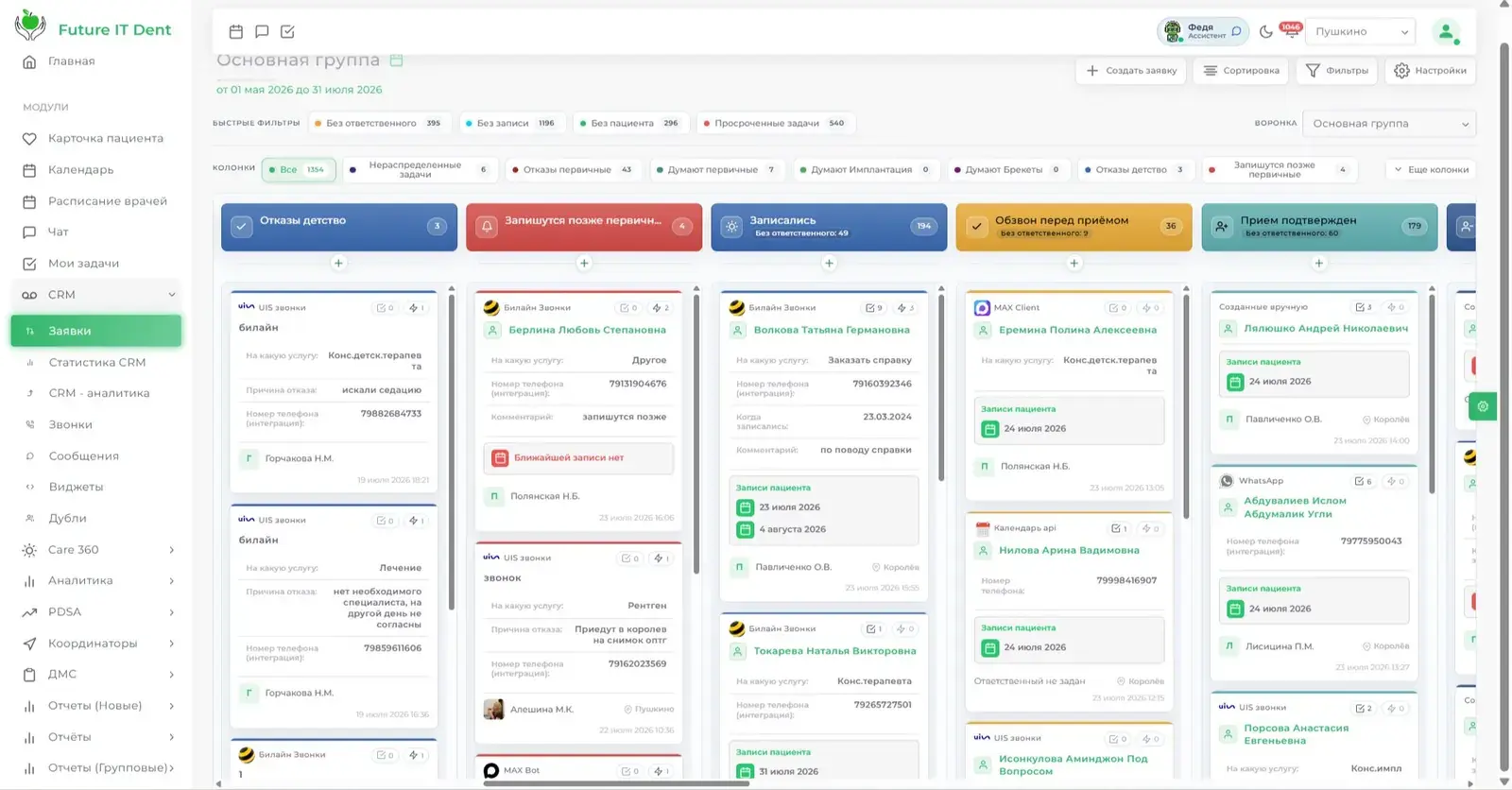Воронка и рабочие карточки CRM