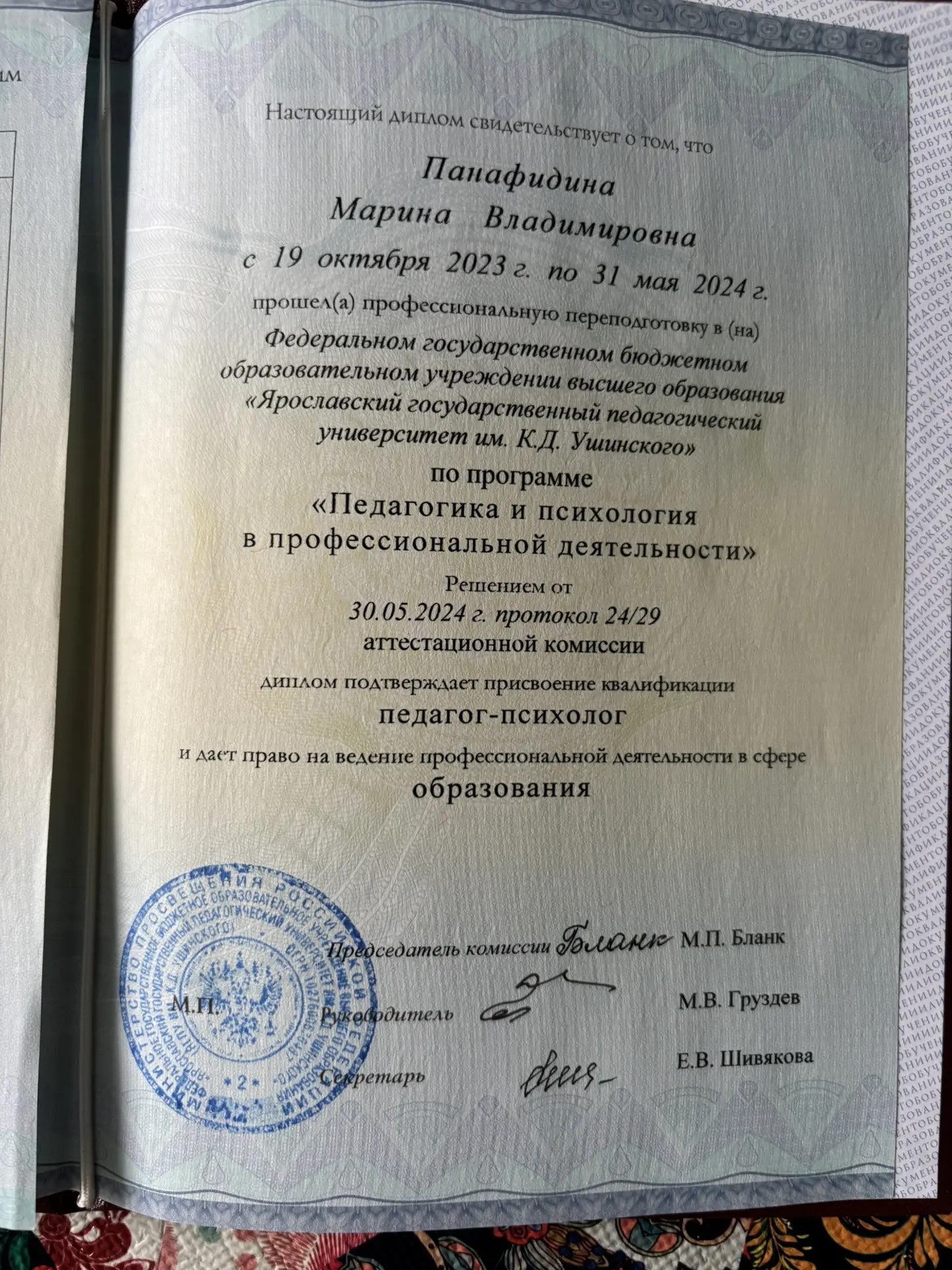 Диплом Марины Панафидиной
