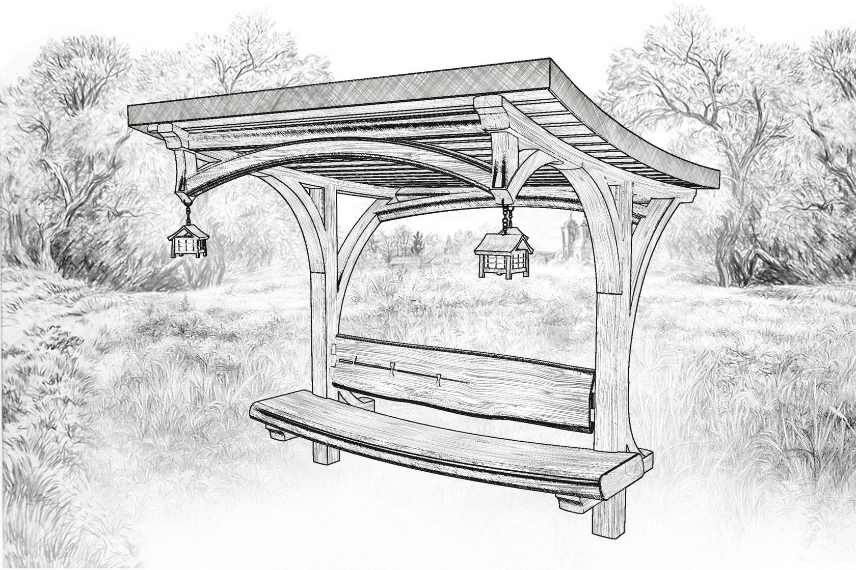 скамейка с навесом для дачи своими руками из дерева