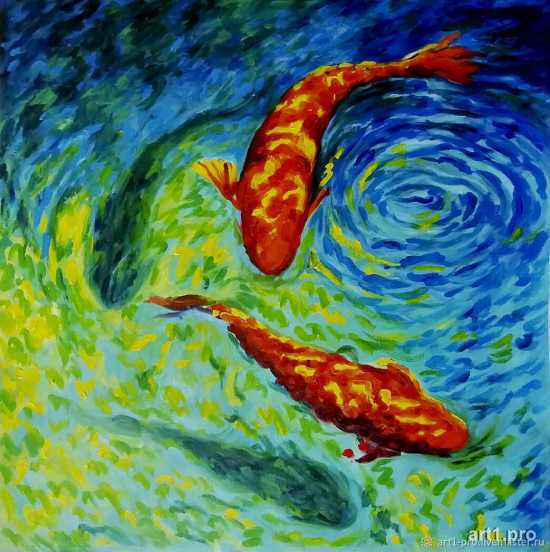 карпы кои картина маслом