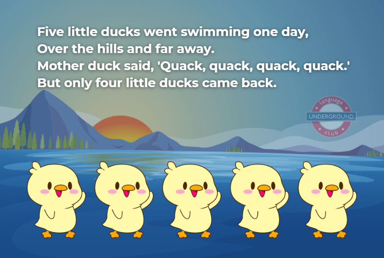 песенка Five little ducks went swimming one day