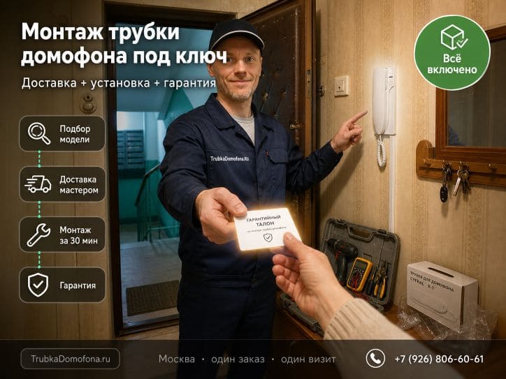 Монтаж трубки домофона под ключ с доставкой и гарантией в Москве