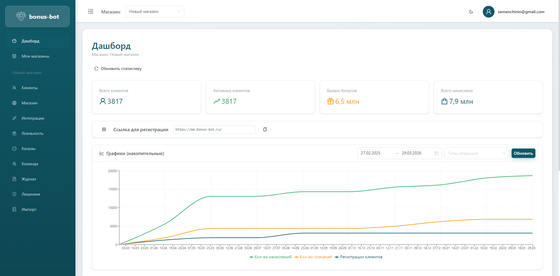 Интерфейс Bonus-bot — скриншот 1