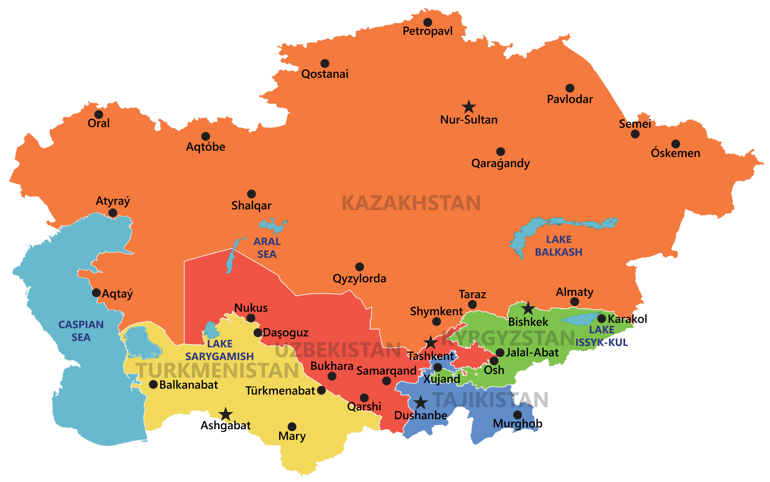 Средняя азия какие города. Центральная Азия. Страны центральной Азии на карте. 5 Государств центральной Азии. Азия Центральная Азия Казахстан.