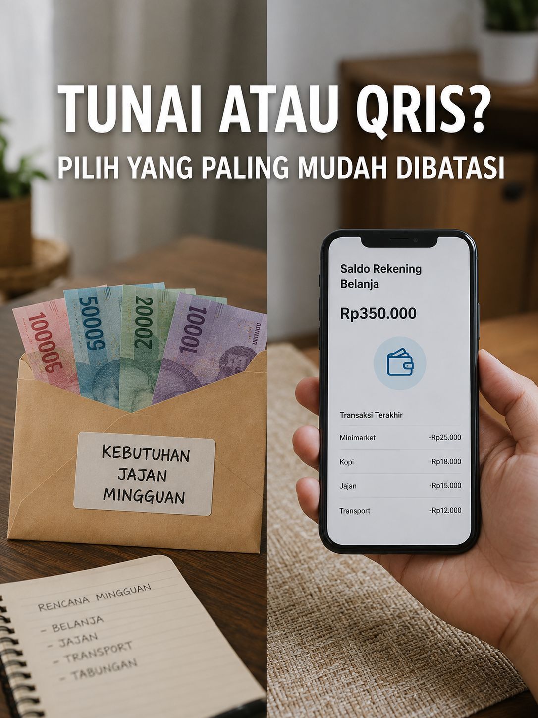 Perbandingan amplop tunai dan saldo digital untuk membatasi anggaran belanja