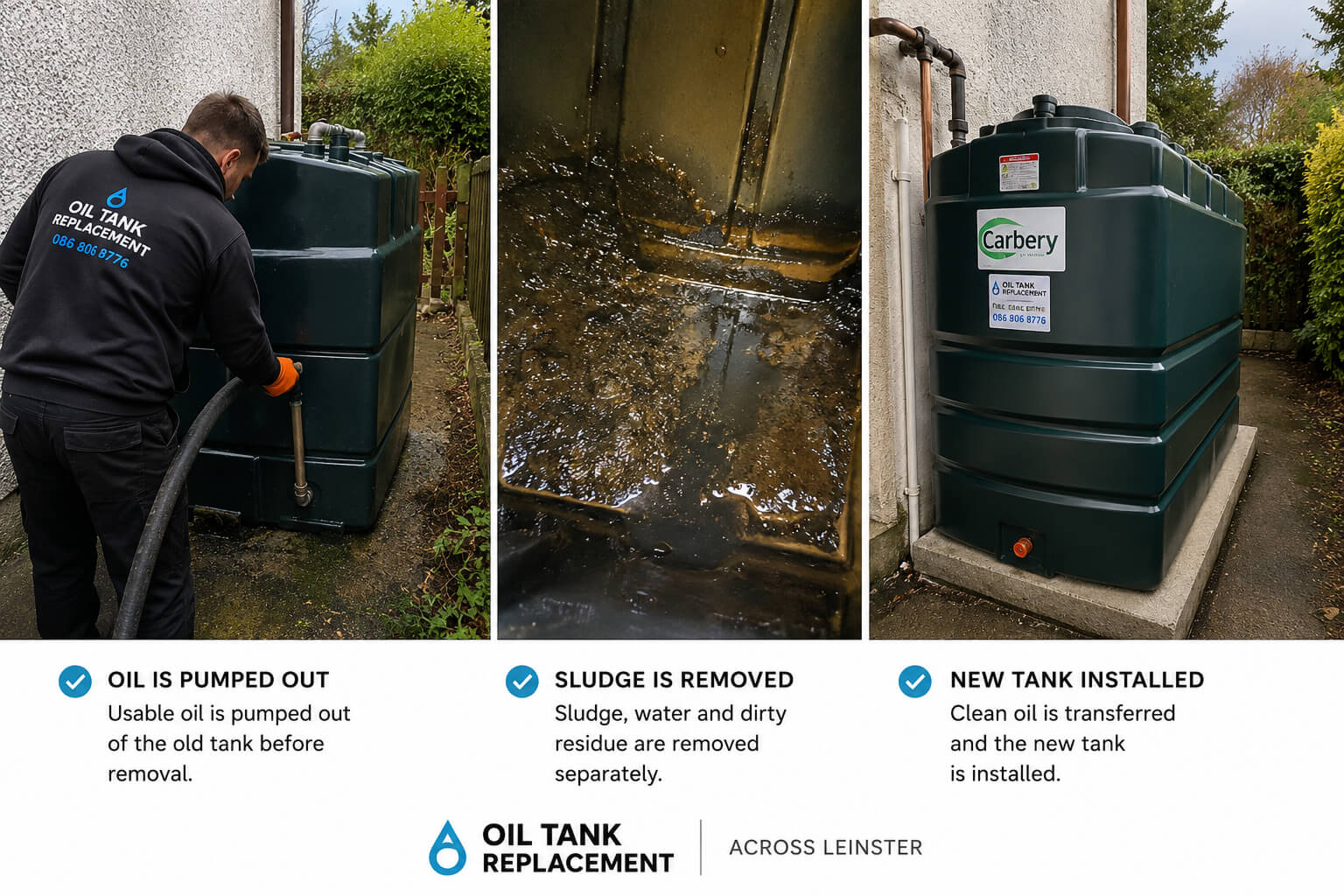 Oil being pumped from old domestic tank during oil tank replacement