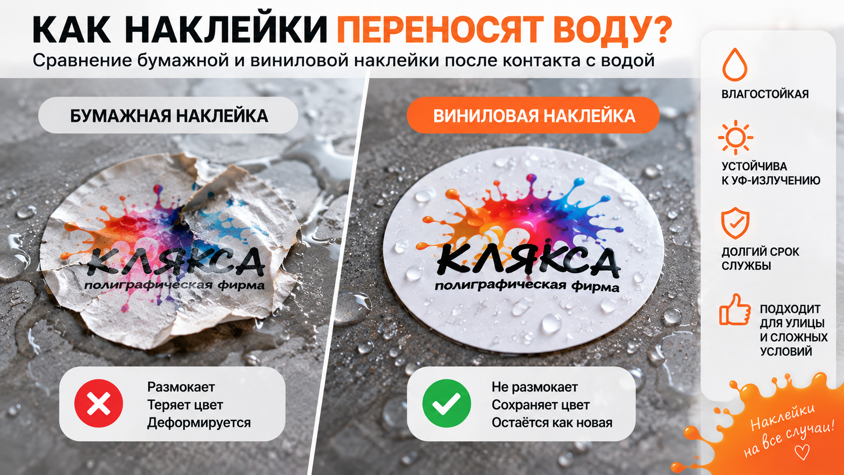 Сравнение бумажных и виниловых наклеек — влагостойкость и долговечность