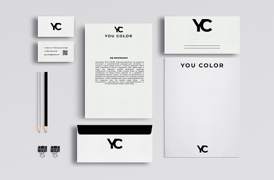Фирменная канцелярия YOU&COLOR — визитки, бланк, конверт