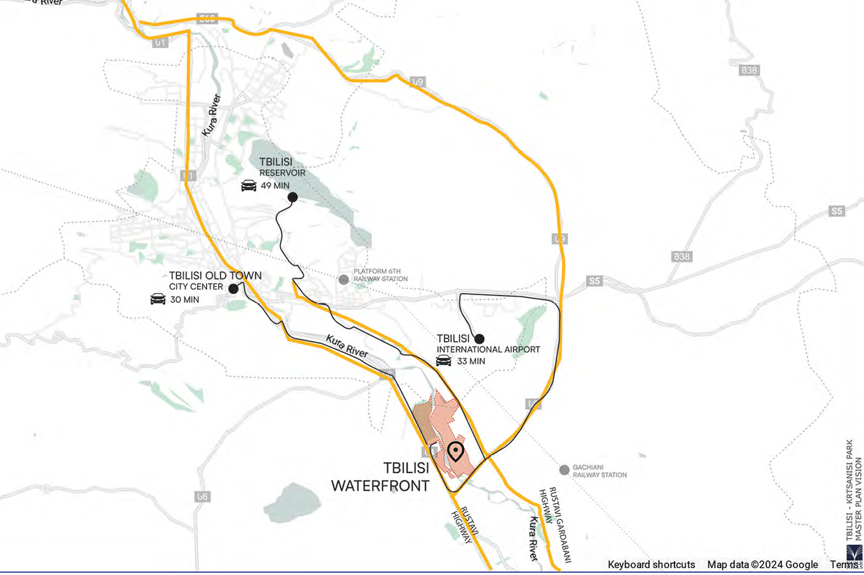 Проект Tbilisi Waterfront отмеченный на карте