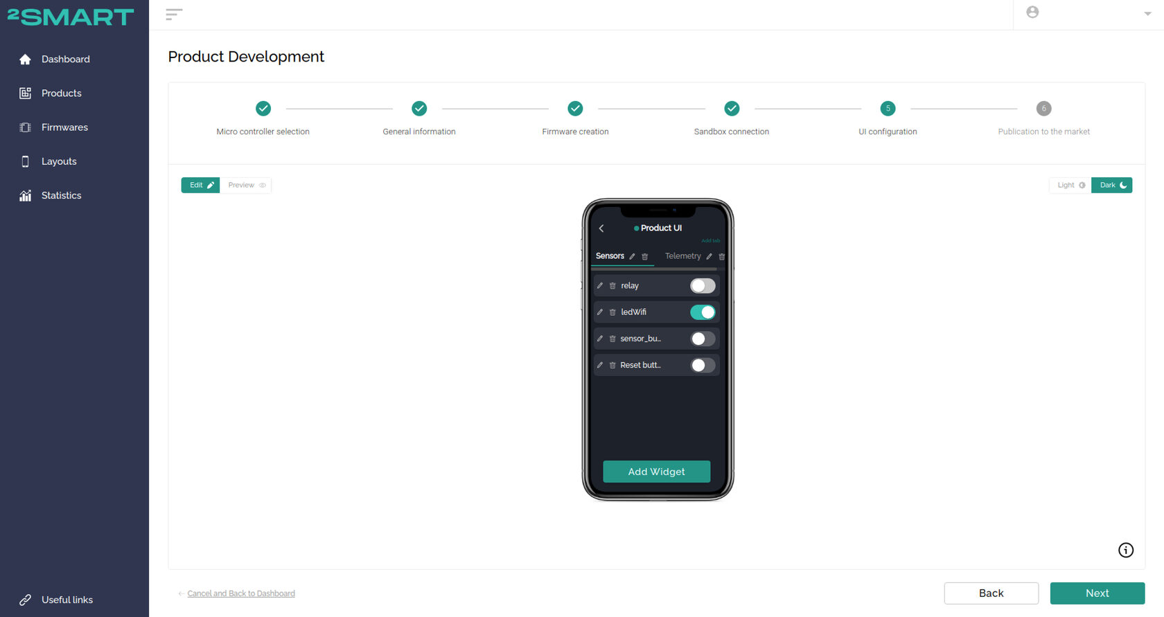 Mobile application interface settings window