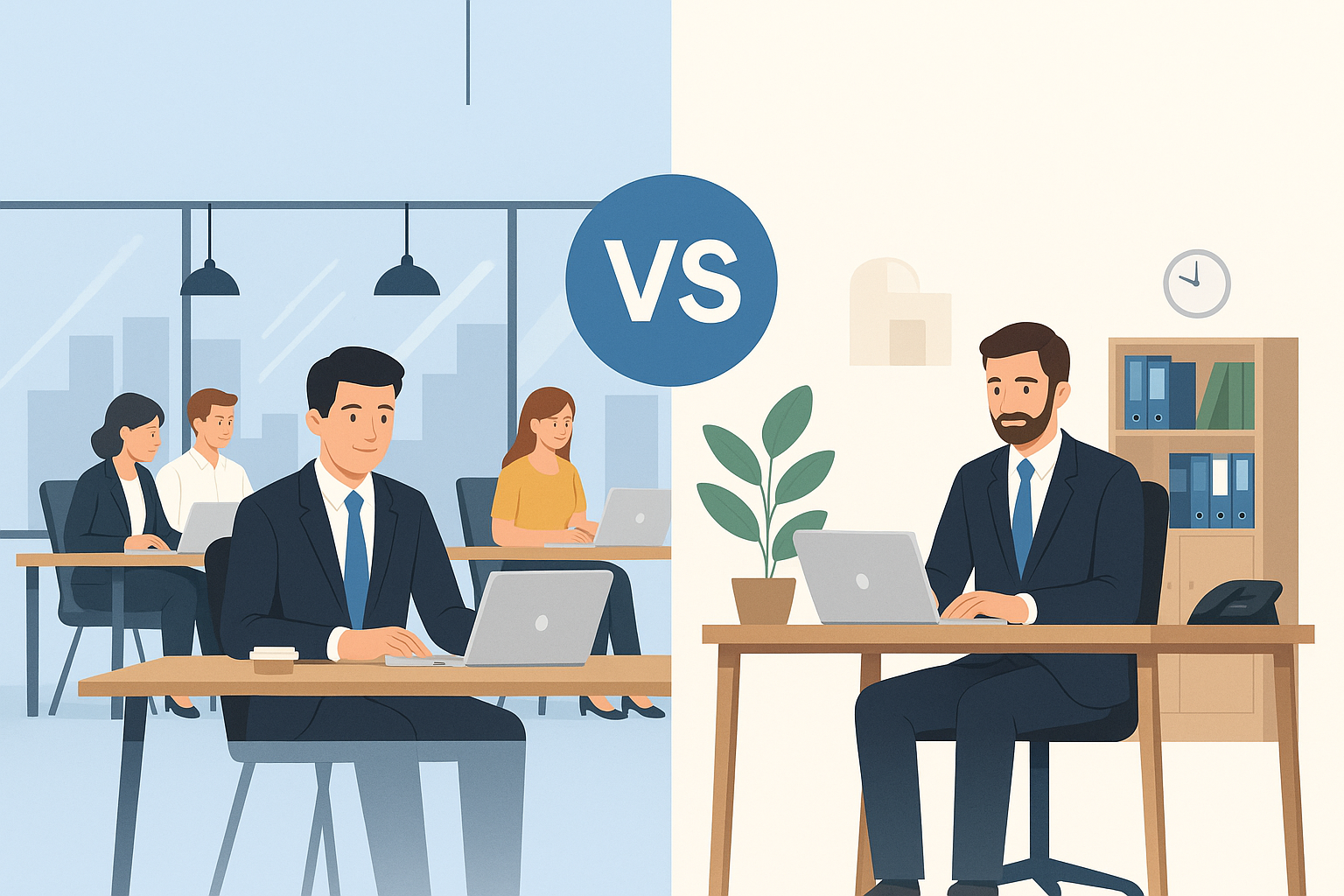 Entrepreneur comparant une domiciliation virtuelle à un bureau physique en Suisse