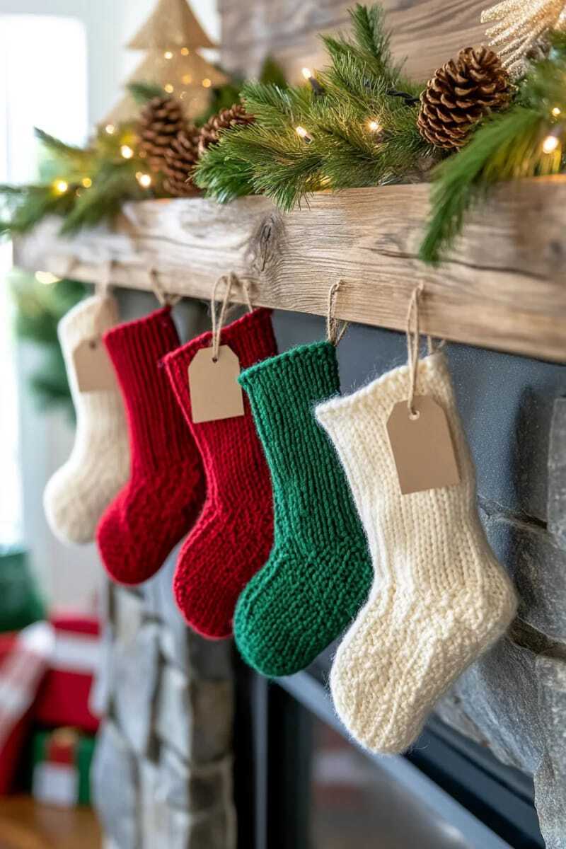 шерстяная гирлянда с крошечными рождественскими носочками, в которых спрятаны маленькие сюрпризы 1