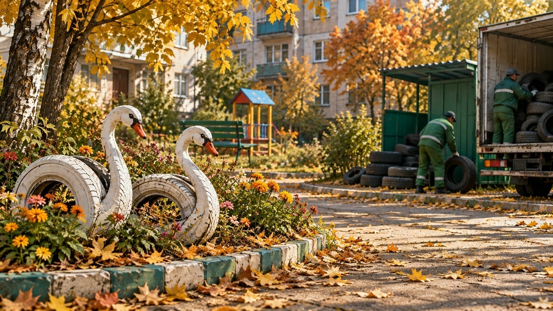 Лебеди из покрышек, разноцветные клумбы, медведи, лягушки и даже целые заборы из старых автомобильных шин — ещё недавно всё это было обычной частью российских дворов
