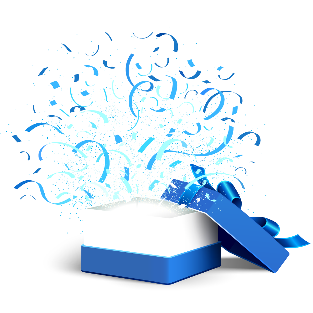 Синий сюрприз. Синяя подарочная коробка. Открытая коробка с подарком. Подарок синий. Открытая подарочная коробка вектор.