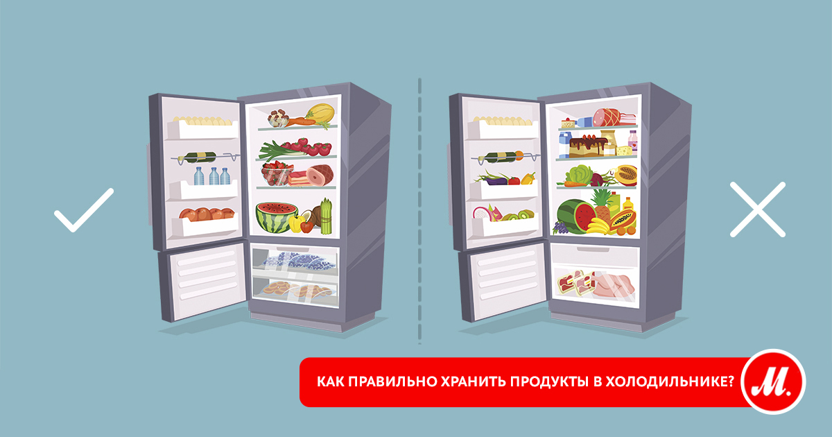 Как расположить продукты в холодильнике схема