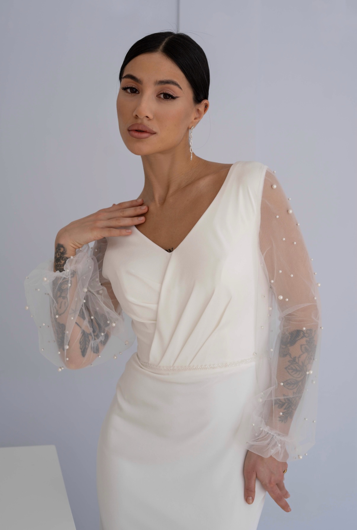 Свадебное платье рыбка с прозрачными рукавами